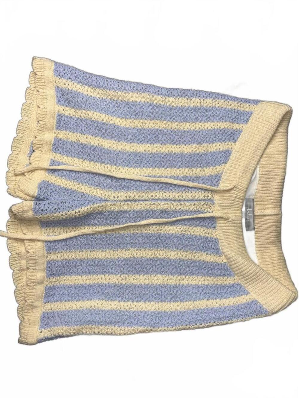 Lulus Summery Perspective Blue & Cream Striped Crochet Sweater Shorts